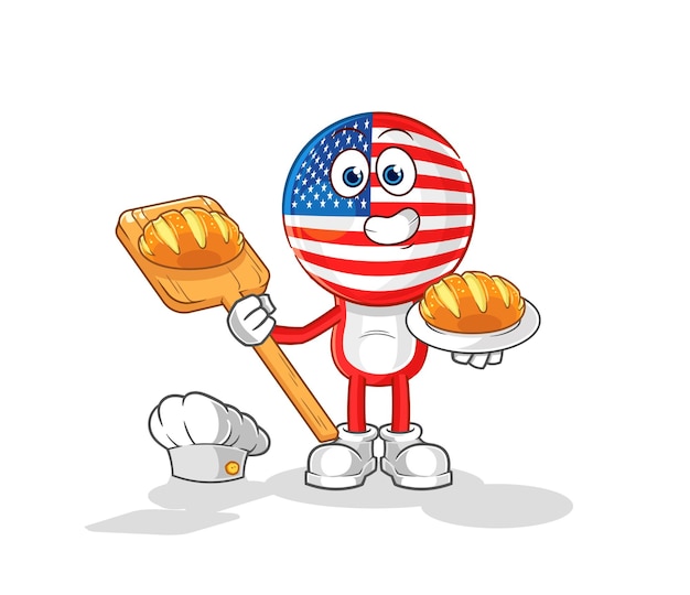 Panadero de América con vector de mascota de dibujos animados de pan
