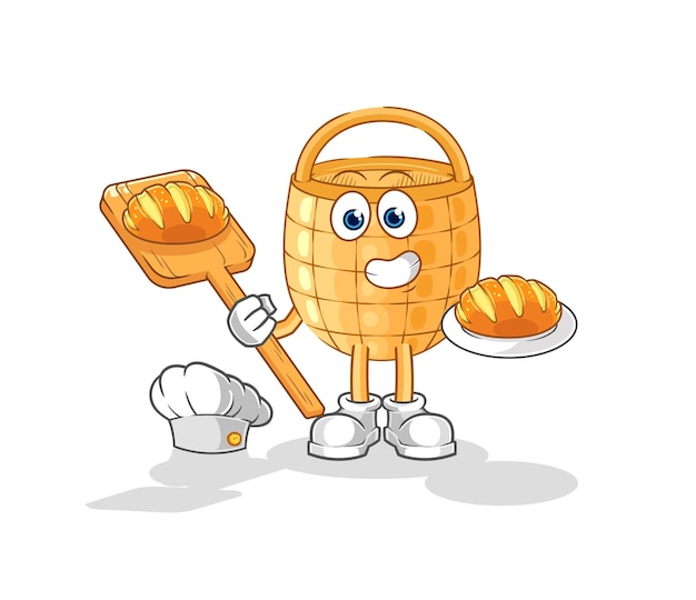 Panadero de cesta con vector de mascota de dibujos animados de pan