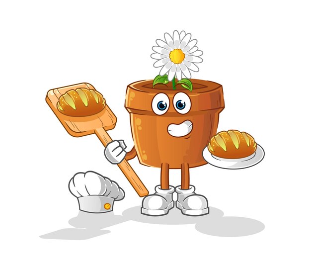 Panadero de maceta con pan. vector de mascota de dibujos animados