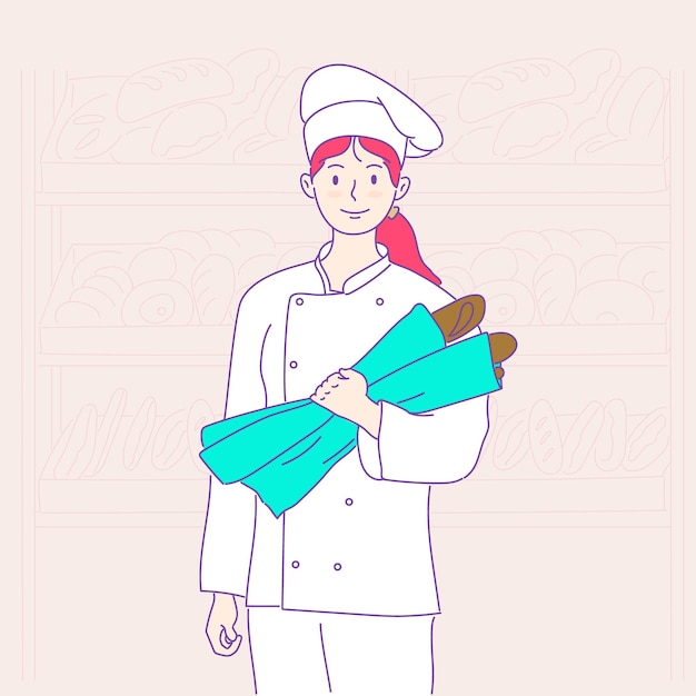 Panadero pastelero profesional en diseño plano