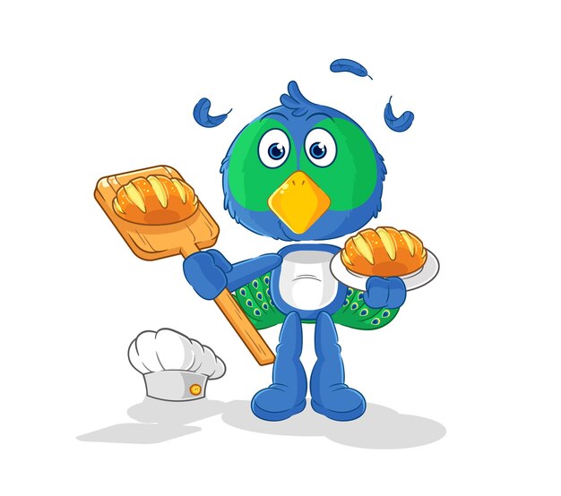Panadero de pavo real con vector de mascota de dibujos animados de pan