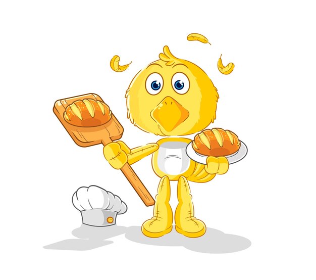 Panadero de pollo con vector de mascota de dibujos animados de pan