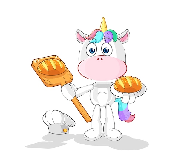 Panadero de unicornio con vector de mascota de dibujos animados de pan