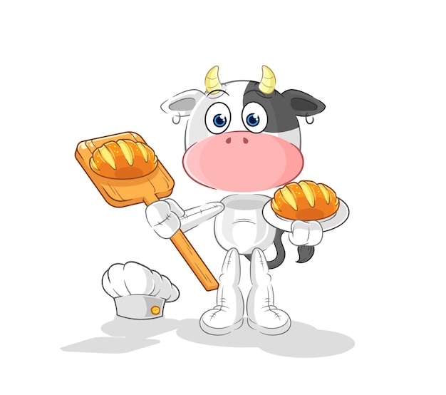 Panadero de vaca con vector de mascota de dibujos animados de pan