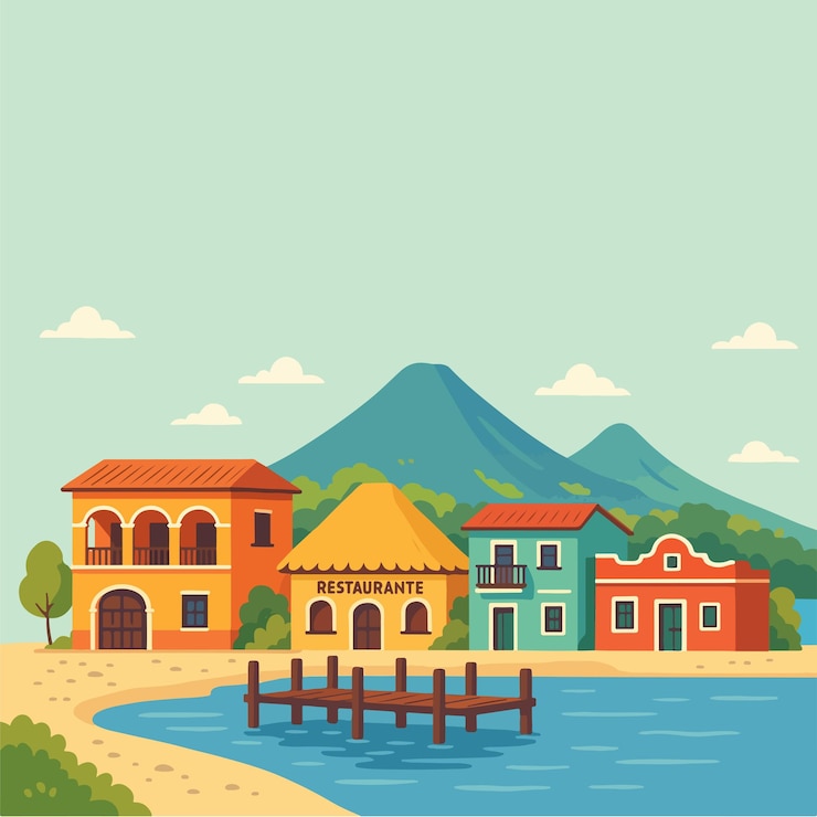 Vector panajachel lago atitlan guatemala