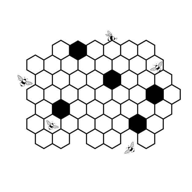 Panal y abeja La ilustración vectorial en blanco y negro está aislada