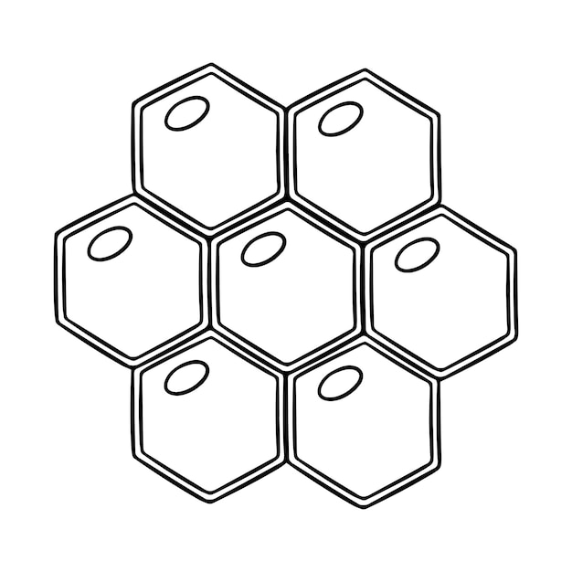 Panal hexagonal de imagen monocromática con ilustración de vector de miel en estilo de dibujos animados