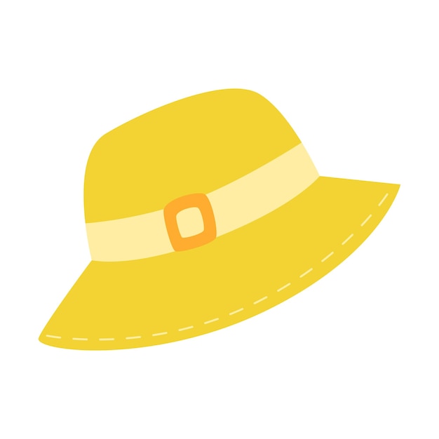 Panamá amarillo Sombrero de sol de verano Tocado Accesorio personal para senderismo turismo viajes vacaciones Ilustración de vector plano aislado en un fondo blanco