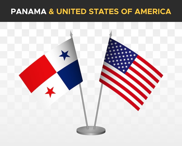 Panamá vs EE. UU. Estados Unidos América escritorio banderas maqueta aislado 3d vector ilustración mesa banderas