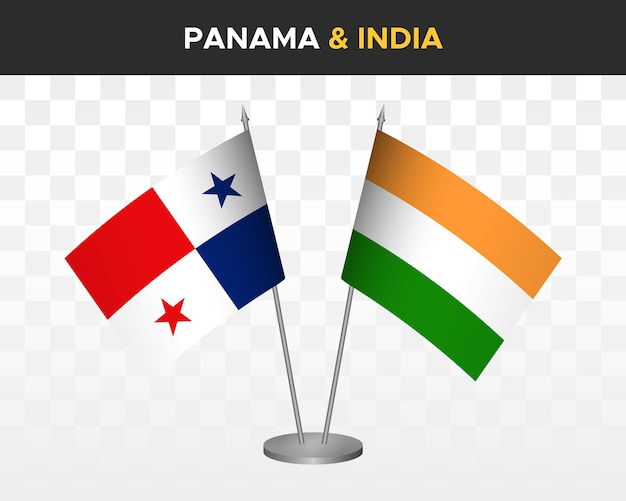 Panamá vs india escritorio banderas maqueta aislado 3d vector ilustración mesa banderas