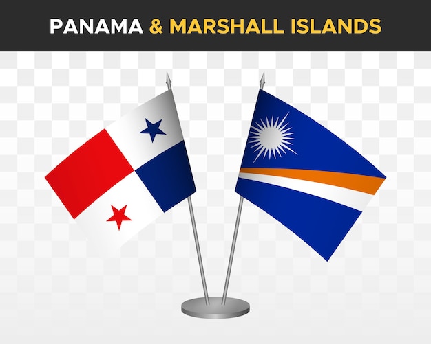 Panamá vs islas marshall banderas de escritorio maqueta aislado 3d vector ilustración banderas de mesa