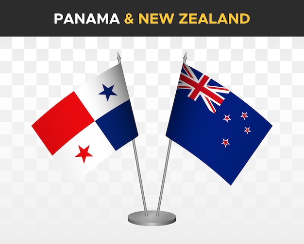 Panamá vs nueva zelanda escritorio banderas maqueta aislado 3d vector ilustración mesa banderas