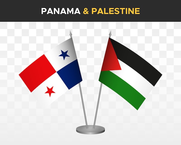 Panamá vs palestina banderas de escritorio maqueta aislado 3d vector ilustración mesa banderas