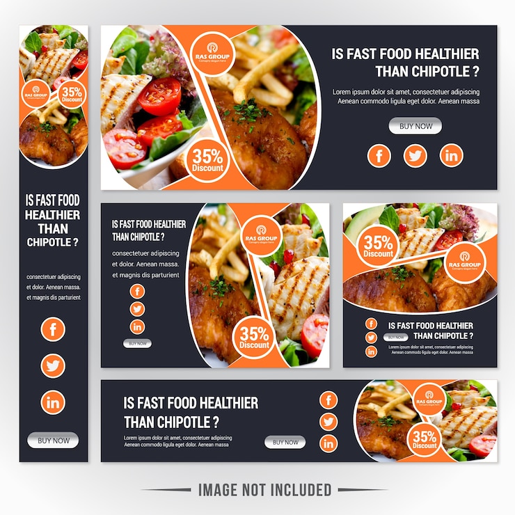 Vector pancarta de comida fijada para restaurante