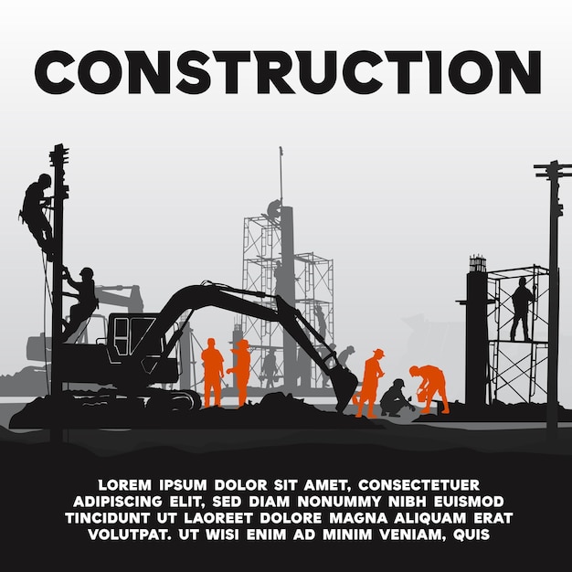 pancarta de construcción y poste
