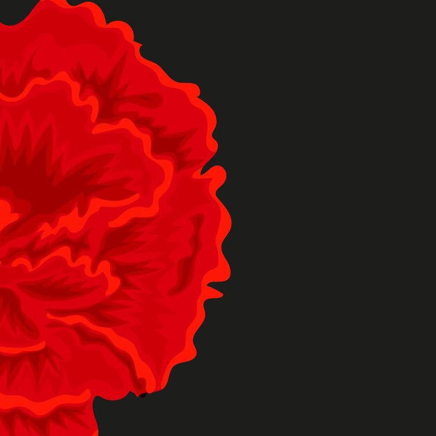 Vector una pancarta floral que consiste en un capullo abierto de un clavel rojo rizado sobre un vector de fondo negro