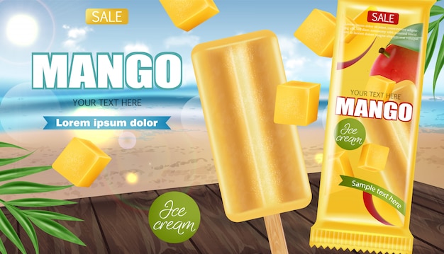 Pancarta de helado de mango