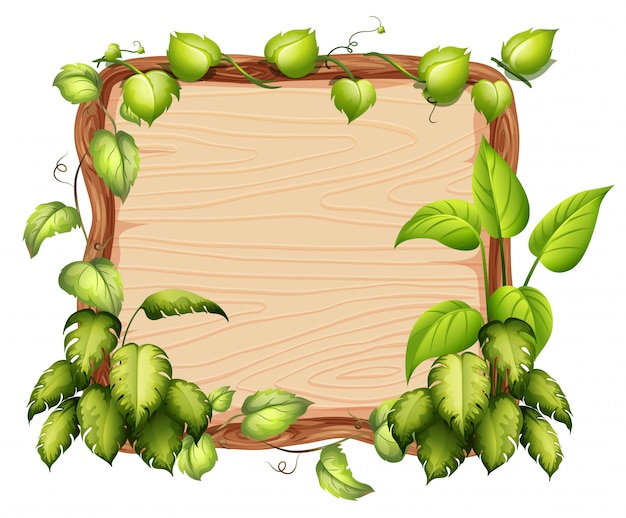 Una pancarta de madera con hoja verde.