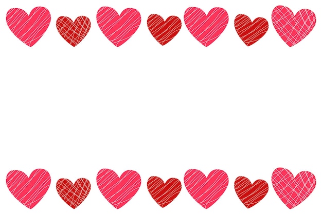 Vector pancarta con un marco de corazones rojos y rosados