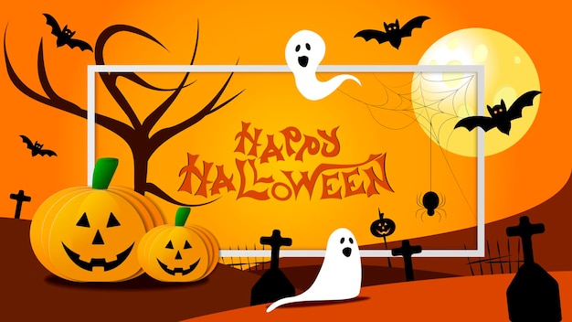 Pancarta con murciélagos fantasmas calabazas para celebrar Halloween cementerio para felicitar el día de los muertos