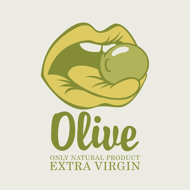 Pancarta con oliva en la lengua en la boca