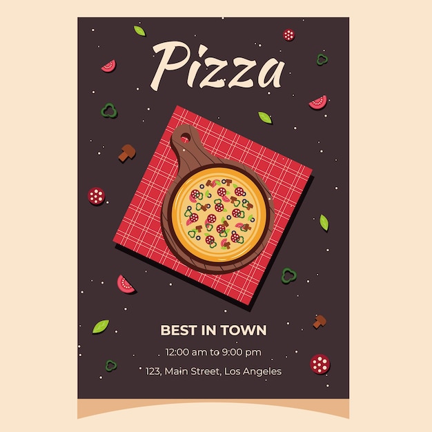 Pancarta de portada de cartel de folleto de pizza o ilustración vectorial de fondo