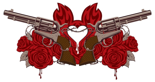 Vector pancarta de rock con pistolas y rosas