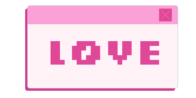 Una pancarta romántica Una linda ventana emergente rosa Gráficos de píxeles Ilustración de Vector de amor