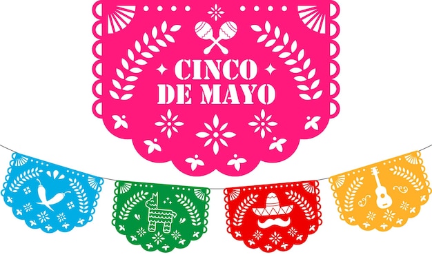 Vector una pancarta rosa con cinco de mayo escrita en español.