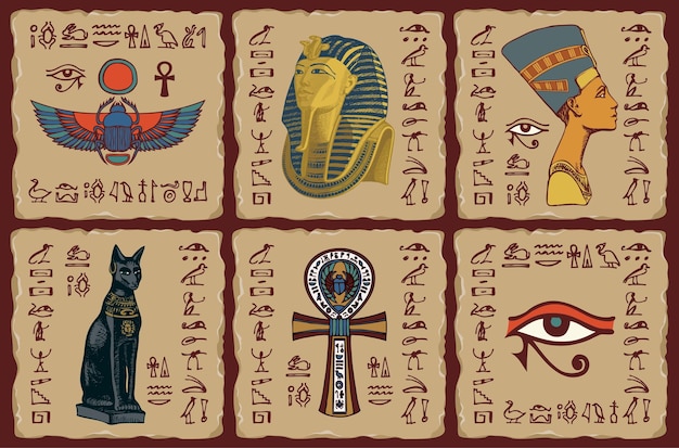 Vector pancarta con símbolos y talismanes egipcios