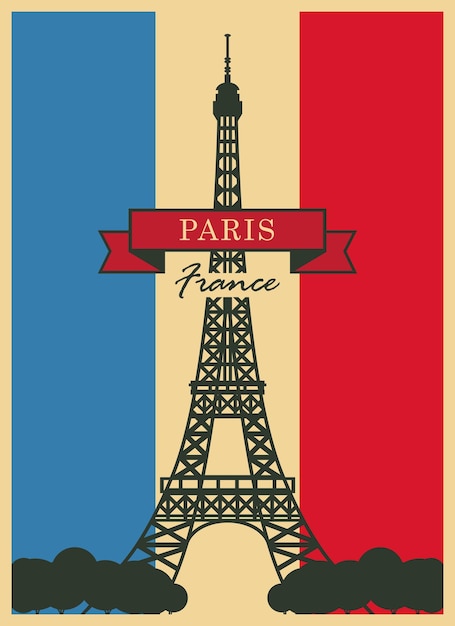pancarta con la Torre Eiffel contra la bandera francesa