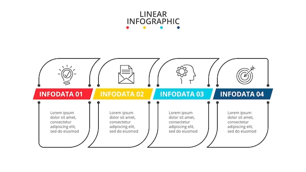 Pancartas planas de línea delgada para infografía concepto de negocio con 4 opciones, pasos o procesos de piezas