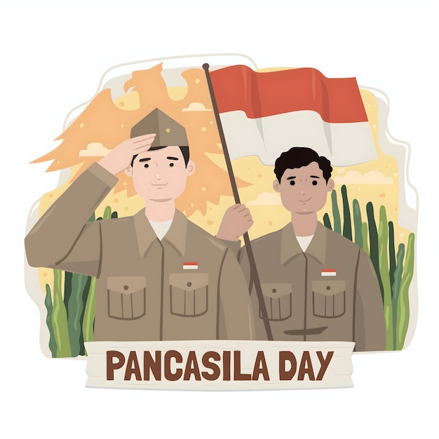 Pancasila Day Celebration with Indonesian Soldiers and Flag