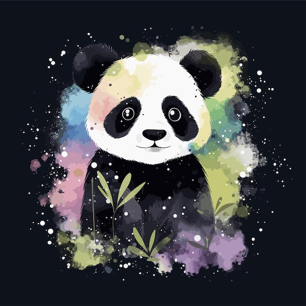 panda acuarela aislado sobre fondo negro