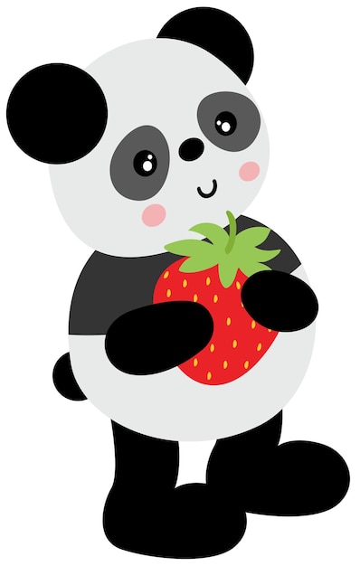 Un panda amistoso con una fresa roja