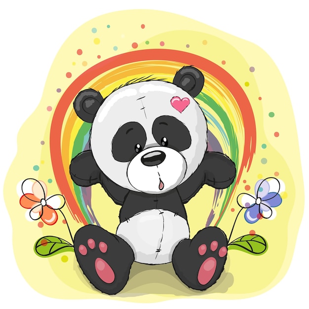 Vector panda con arco iris