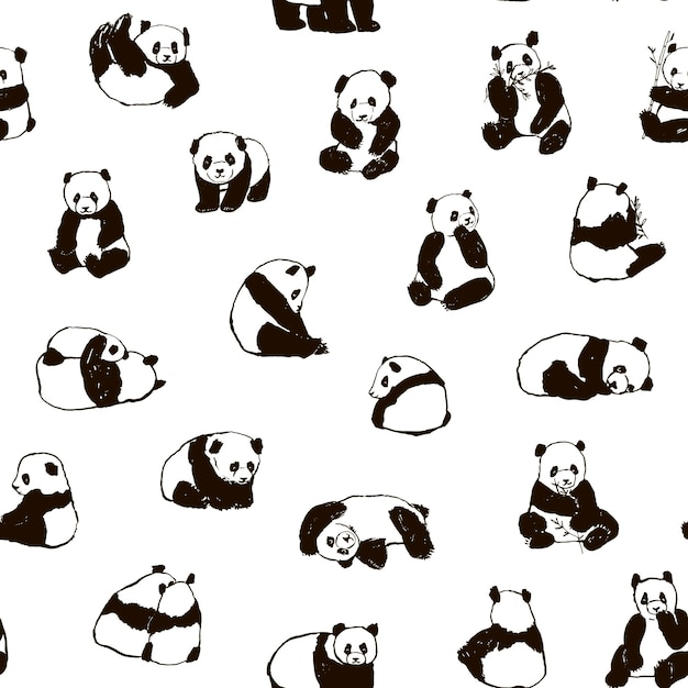 Panda asiático animal vector de patrones sin fisuras