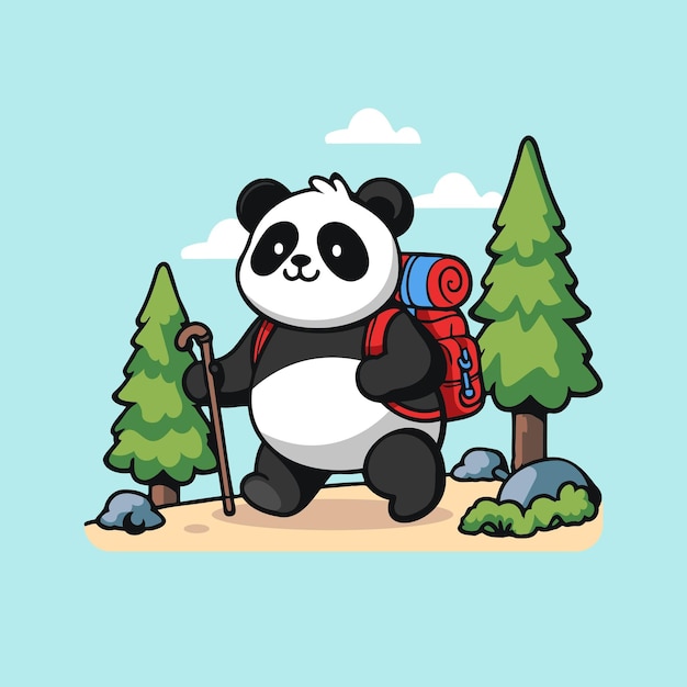 Panda aventura de senderismo dibujos animados muy bonito