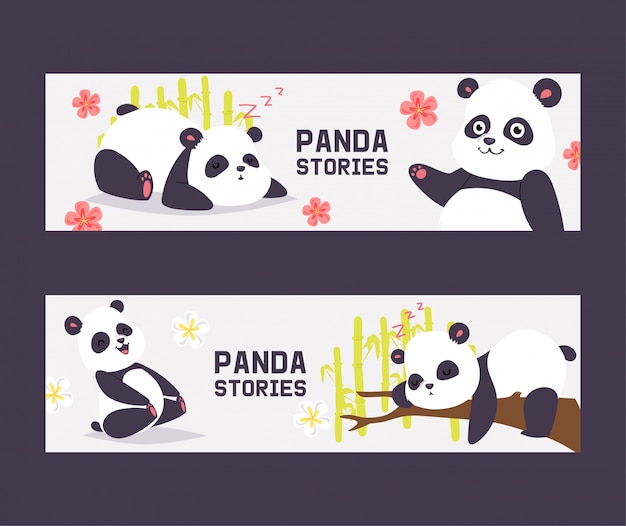 Panda bearcat oso chino con bambú jugando o durmiendo telón de fondo de ilustración