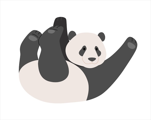 Un panda bebé acostado y tocando una ilustración de estilo simple dibujada a mano