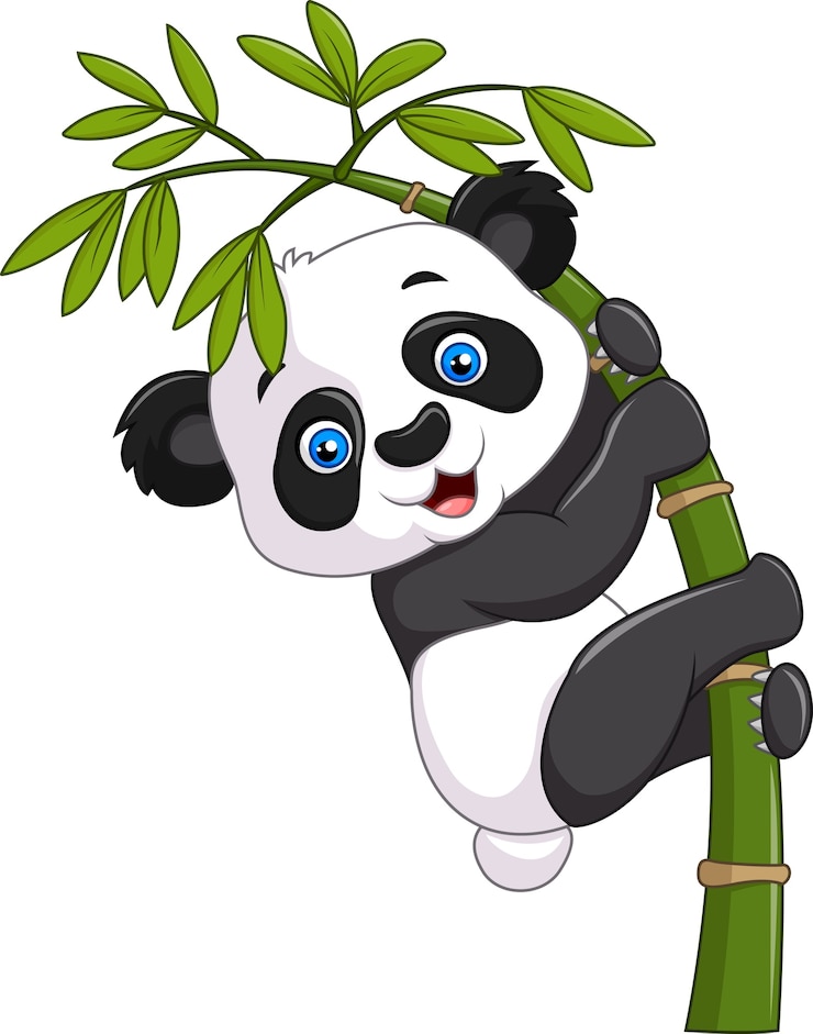 Vector panda bebé divertido lindo colgando del bambú