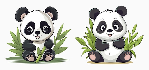 Un panda bebé con una ilustración de dibujos animados de bambú