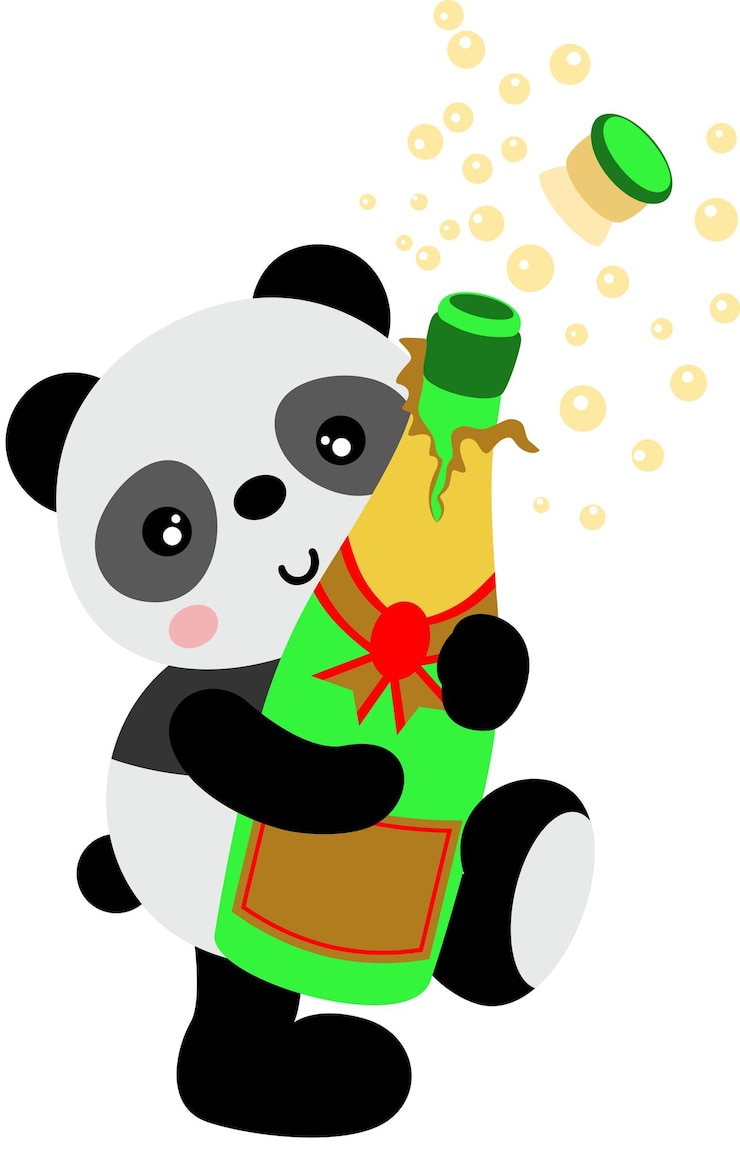 Vector panda celebrando con una botella de vino espumoso
