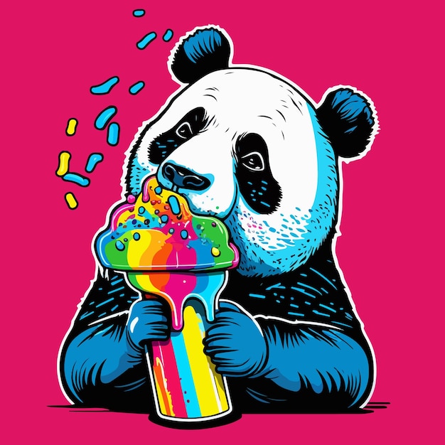 Un panda comiendo un cono de helado gigante