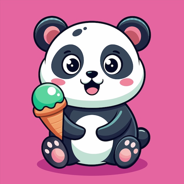 un panda con un cono de helado verde en él