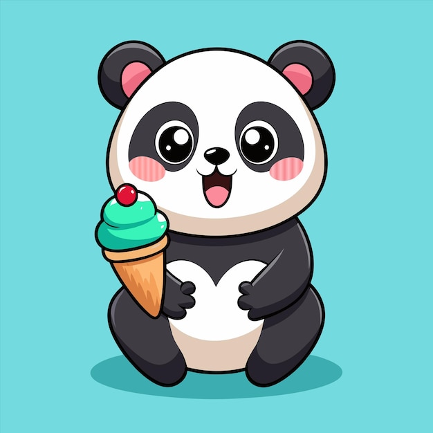 un panda con un cono de helado verde en su cabeza