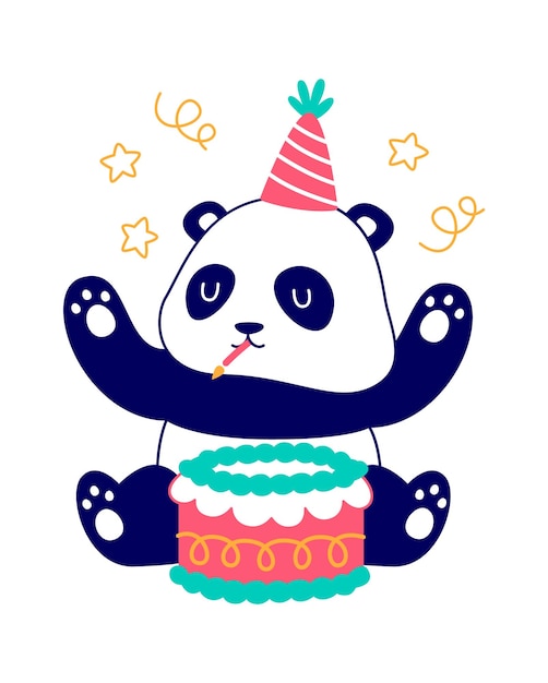Panda cumpleaños con pastel