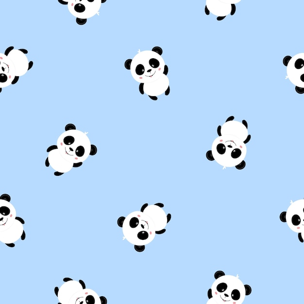 Un panda de dibujos animados encantador sin costuras sobre un fondo azul
