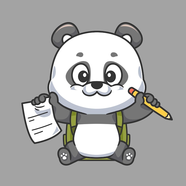 Vector panda de dibujos animados escribiendo en la escuela con lápiz y papel