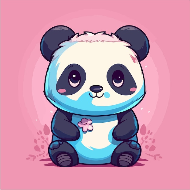 Vector un panda de dibujos animados con un fondo rosa.